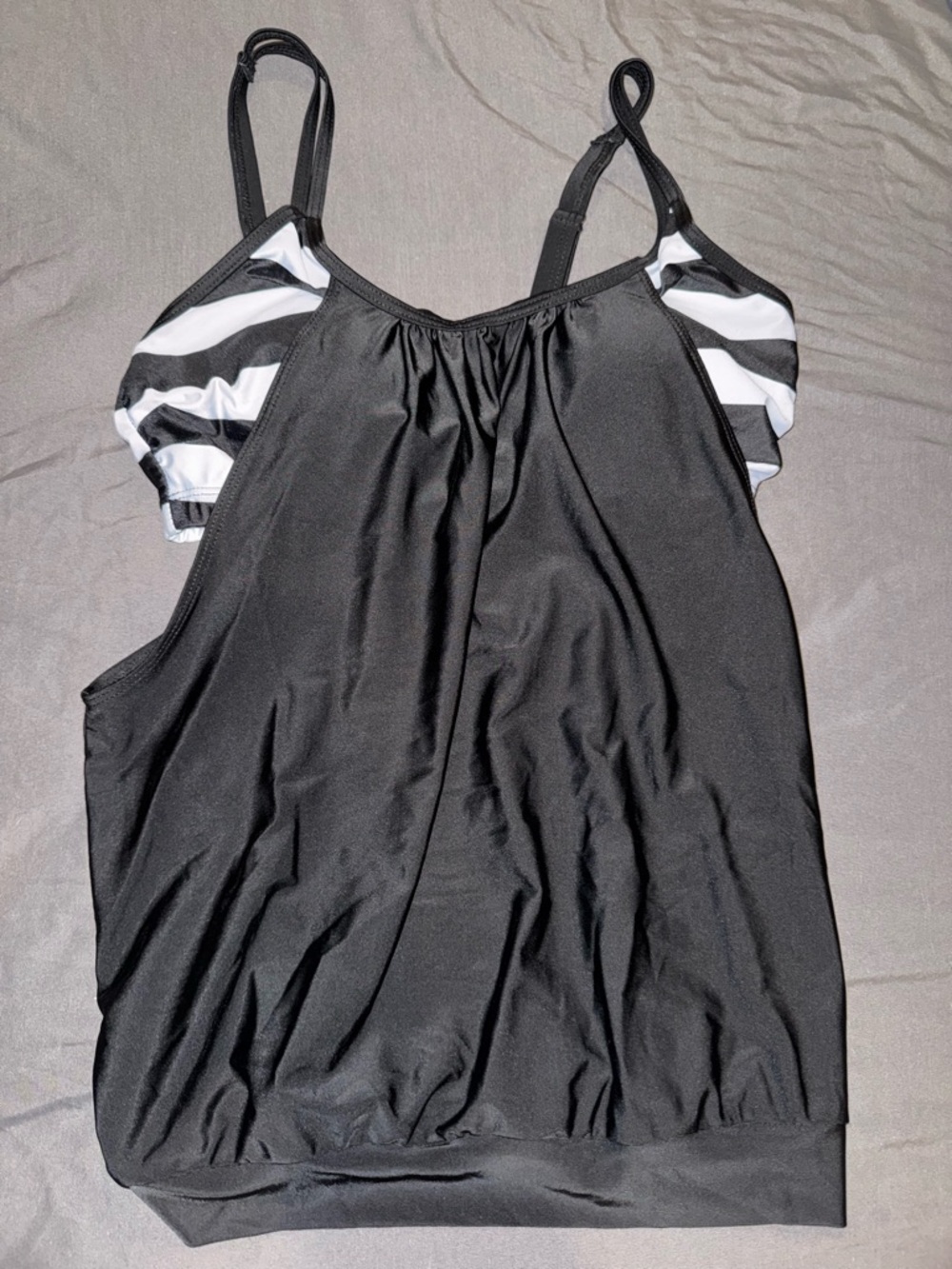 Black Swim Cami with Striped Accent